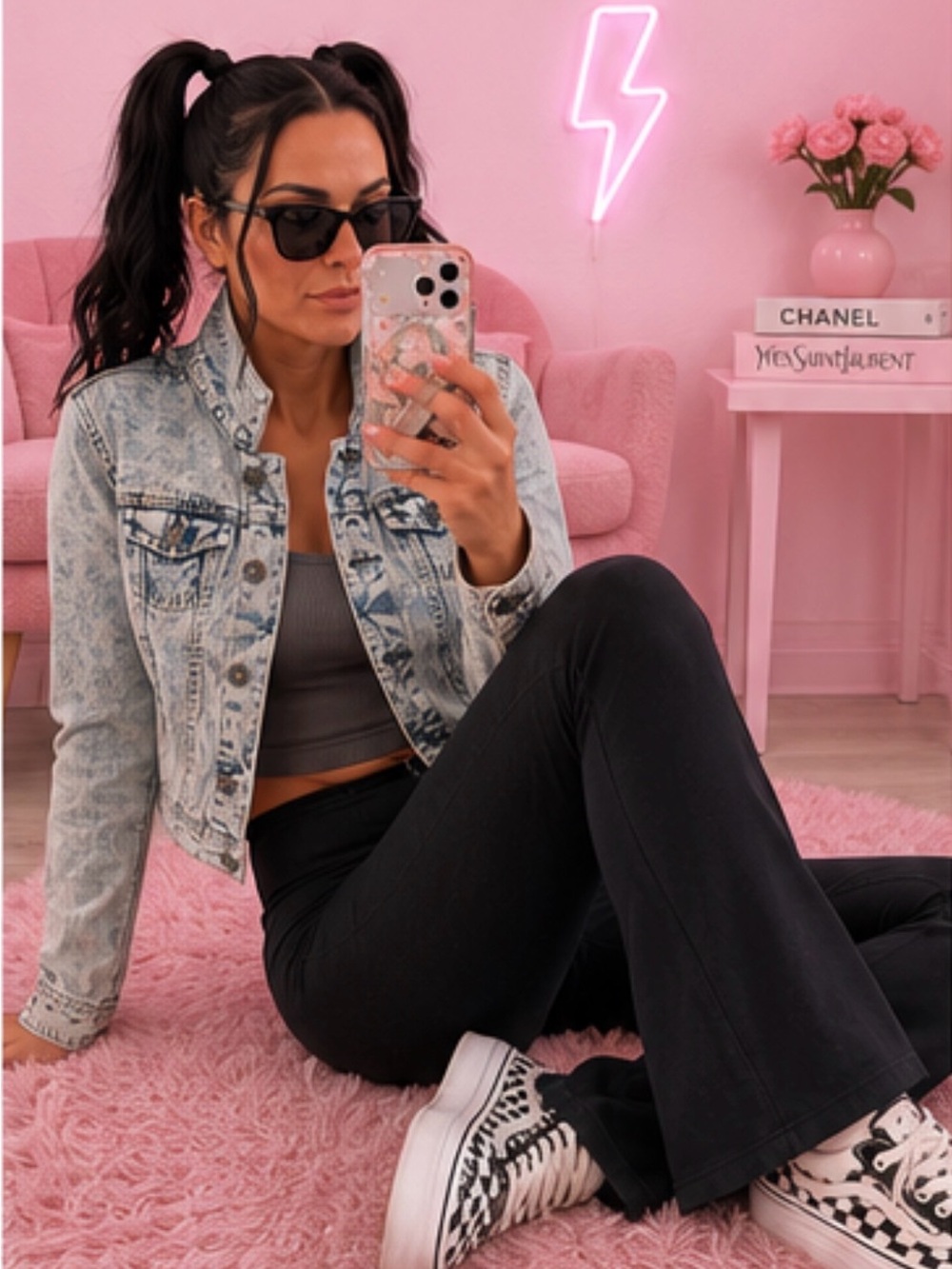 Highway Jeans - Acid Wash Light Blue Cropped Moto Denim Jacket - Women’s Medium - Picture 4 of 8